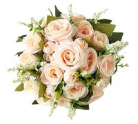 KUNYOS Wedding Bridal Bouquets, Artificial Roses, Bouquets with Lace Ribbons, Bride and Bridesmaid Hand Bouquets, Suitable for Wedding Accessories(Orange)