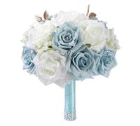 KUNYOS Wedding Bride Bridesmaid Bouquets, Artificial Flowers, Silk Roses, Artificial Flowers, Romantic Wedding Ceremony Photo Props(Blue,L)