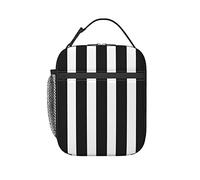 KUOAICY Lonchera de rayas blancas y negras reutilizables con aislamiento, bolsa de almuerzo térmica para hombres, mujeres, niños, niñas, trabajo, playa, picnic, viajes