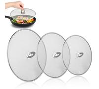 KUOFANY 3 Piezas Protector Pantalla antisalpicaduras de Acero Inoxidable, Tapa Antisalpicaduras Cocina, Tapa Sarten Antisalpicaduras con Mango Plegable-33cm 29cm 25cm