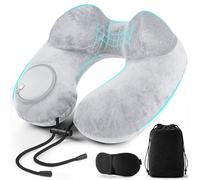KUOGAS Almohada Viaje, Almohada Avion Inflable, Almohada de Viaje Portátil y Ajustable, Cojin Cuello Viaje con Soporte Ergonómic, Travel Pillow con Antifaz, Bolsa de Transporte (Gris Claro)