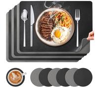 KUOGAS Juego de 6 Manteles Individuales Antimanchas y Posavasos Rectangulares Antideslizantes - Mantel Individual Impermeable de Doble Cara con Textura de Cuero Lavable para Cocina, Comedor, Oficina
