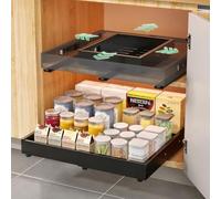 KUOGAS Pack de 2 Cajones Extraíbles para Cocina, Cajón Deslizante Ajustable en 4 Niveles, Organizador de Armario de Cocina y Cajón, sin perforación ni clavos (Negro (2 Unidades))