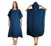 KUOGAS Poncho Toalla, 110x74 cm Microfibra Surf, Poncho de Ducha de Secado Rápido, Ayuda para Cambio de Pañales Largo con Capucha, Apto para Playa, Surf (Marine Blau, M)