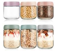 KUOGAS Tarros de Cristal Con Tapa Paquete de 6, Frascos de Vidrio Con Tapa de Rosca Para Avena Durante La Noche, Ensalada, Yogur, PudíN, Chutney, Mermelada, PreparacióN de Comidas