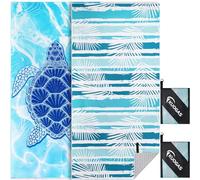 KUOGAS Toalla Playa XXL Juego de 2-90 X 180 cm, Toalla Grande de Microfibra de Secado RáPido, Toalla de BañO Sin Arena, Manta de Playa para Mujer (Tortuga + Hojas)