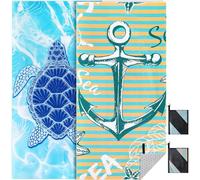 KUOGAS Toalla Playa XXL Juego de 2-90 X 180 cm, Toalla Grande de Microfibra de Secado RáPido, Toalla de BañO Sin Arena, Manta de Playa para Mujer (Tortuga+Ancla)