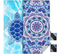 KUOGAS Toalla Playa XXL Juego de 2-90 X 180 cm, Toalla Grande de Microfibra de Secado RáPido, Toalla de BañO Sin Arena, Manta de Playa para Mujer (Tortuga + Mandala)