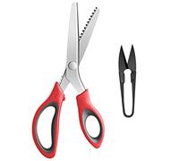 KUONIIY - Tijeras dentadas con mango ergon¨®mico, costura profesional, tijeras zig zag para tela, 23 cm, color rojo y negro ¡