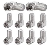 KUOQIY 10 Piezas Adaptador Satelite Ángulo 90 Grados, Adaptador Sat en Ángulo Recto, Conector Hembra a Macho de F, Adaptador Coaxial RG6 Tipo F En Ángulo Recto, Niquelado