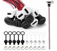 KUOQIY 10 Piezas Conector de Montaje en Panel USB C Hembra, Conector Tipo-C Hembra de 2 Hilos, 3A 2 Pines USB Tipo C Hembra con 150mm 24 AWG Cable, con Cubiertas Antipolvo y Tuercas, Negro+Blanco
