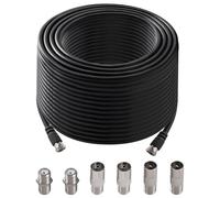 KUOQIY 15m 75 Ohm Cable Coaxial RG6, F Macho a F Macho Alta Velocidad Cable Antena TV RG6, con 6 Piezas Acopladores de Extensión, para Caja de Cables, TV, Satélite, Enrutador Digital, Negro