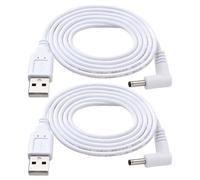 KUOQIY 2 Piezas 1m 22AWG Cable USB a Ángulo Recto DC 5V, USB a 3.5x1.35 mm DC 5V Enchufe de Alimentación Barril Cable de Carga, para Tiras de Luz LED, Lámparas de Escritorio Pequeñas, Blanco