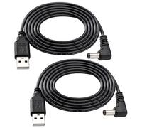 KUOQIY 2 Piezas 1m 22AWG Cable USB a Ángulo Recto DC 5V, USB a 5.5x2.5 mm DC 5V Enchufe de Alimentación Barril Cable de Carga, para Tiras de Luz LED, Lámparas de Escritorio Pequeñas, Negro
