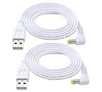 KUOQIY 2 Piezas 1m 22AWG Cable USB a Ángulo Recto DC 5V, USB a 5.5x2.5 mm DC 5V Enchufe de Alimentación Barril Cable de Carga, para Tiras de Luz LED, Lámparas de Escritorio Pequeñas, Blanco