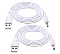 KUOQIY 2 Piezas 1m 22AWG Cable USB a DC 5V, USB a 3.5x1.35 mm DC 5V Enchufe de Alimentación Barril Cable de Carga, para Tiras de Luz LED, Lámparas de Escritorio Pequeñas, Ventiladores Pequeños, Blanco