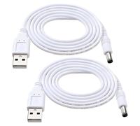 KUOQIY 2 Piezas 1m 22AWG Cable USB a DC 5V, USB a 5.5x2.1 mm DC 5V Enchufe de Alimentación Barril Cable de Carga, para Tiras de Luz LED, Lámparas de Escritorio Pequeñas, Ventiladores Pequeños, Blanco