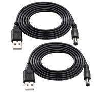 KUOQIY 2 Piezas 1m 22AWG Cable USB a DC 5V, USB a 5.5x2.1 mm DC 5V Enchufe de Alimentación Barril Cable de Carga, para Tiras de Luz LED, Lámparas de Escritorio Pequeñas, Ventiladores Pequeños, Negro