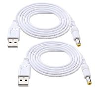 KUOQIY 2 Piezas 1m 22AWG Cable USB a DC 5V, USB a 5.5x2.5 mm DC 5V Enchufe de Alimentación Barril Cable de Carga, para Tiras de Luz LED, Lámparas de Escritorio Pequeñas, Ventiladores Pequeños, Blanco