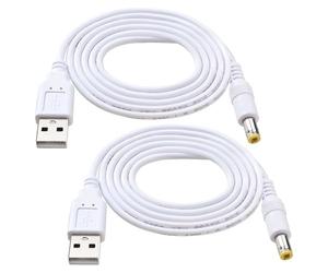 KUOQIY 2 Piezas 1m 22AWG Cable USB a DC 5V, USB a 5.5x2.5 mm DC 5V Enchufe de Alimentación Barril Cable de Carga, para Tiras de Luz LED, Lámparas de Escritorio Pequeñas, Ventiladores Pequeños, Blanco