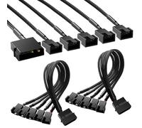 KUOQIY 2 Piezas Cable Adaptador de Molex a Ventiladores, Cable Adaptador de Alimentación para Ventilador de Refrigeración de 4 Pines Molex a 5 x 3 Pines / 4 Pines PMW 12 V