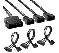 KUOQIY 3 Piezas Cable Adaptador de Molex a Ventiladores, Cable Adaptador de Alimentación para Ventilador de Refrigeración de 4 Pines Molex a 3 x 3 Pines / 4 Pines PMW 12 V