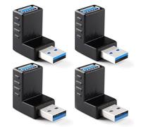 KUOQIY 4 Piezas Adaptador USB 3.0 en Ángulo de 90 Grados, Adaptador USB 3.0 de 90 Grados Macho a Hembra Combinado Vertical de Ángulo hacia Arriba y hacia Abajo, Adaptador de Ángulo USB 3.0