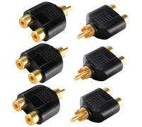 KUOQIY 6 Piezas Adaptador Divisor RCA, RCA 1 Macho a 2 Hembra Y Splitter AV Audio Adaptador, para Subwoofer, Amplificador, TV, Audio Digital, Chapado en Oro - Negro