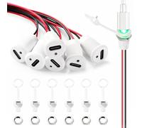 KUOQIY 6 Piezas Conector de Montaje en Panel USB C Hembra, Conector Tipo-C Hembra de 2 Hilos con Luz LED, 3A 2 Pines USB Tipo C Hembra con 150mm 24 AWG Cable, con Cubiertas Antipolvo Tuercas, Blanco