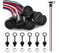 KUOQIY 6 Piezas Conector de Montaje en Panel USB C Hembra, Conector Tipo-C Hembra de 4 Hilos, 3A 4 Pines USB Tipo C Hembra con 150mm 24 AWG Cable, con Cubiertas Antipolvo y Tuercas, Negro