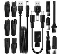 KUOQIY 9 Piezas Kit de Cargador de Afeitadora, Adaptador de Corriente USB para Afeitadora, Cable de Alimentación Afeitadora USB de 5 V, con 6 Piezas Cepillo, para Peluqueros Eléctricos, Afeitadoras