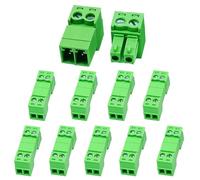 kuosbiu Juego de 10 conectores de bloque de terminales de tornillo de paso de 2 pines de 3,81 mm, verde, tipo Phoenix, 8A, 300V, 16-28AWG