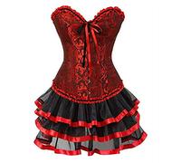 KUOSE Moulin Rouge - Vestido de corsé gótico con falda de pileta, tallas grandes S-6XL, rojo-2, XS