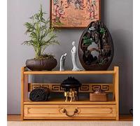 KUOYTT Mesa de meditación con Almacenamiento, Mesa de puja con cajón, Mesa de Altar pequeña para estatuas budistas espirituales en bambú Natural para Espacios difuntos, budistas y Espirit