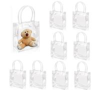 KUPOO 25 bolsas de regalo de plástico transparente con asa, bolsas reutilizables transparentes para regalos, recuerdos de fiesta, bolsas transparentes para boutique, bolsas de regalo para bodas,
