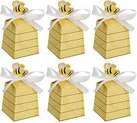 KUPOO 50 cajas de dulces de abejorro con cintas, cajas de dulces para baby shower, decoraciones de cumpleaños