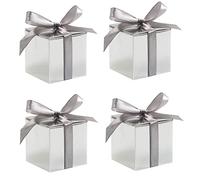 KUPOO 50 cajas de regalo, cajas de dulces de 2.2 x 2.2 x 2.2 pulgadas, cajas de regalo pequeñas con cintas para decoraciones de boda, baby shower, suministros de fiesta de cumpleaños (plateado)