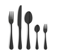 Kuppels Crystal - Cubertería para 6 personas, color negro, 30 piezas, diseño martillado, acero inoxidable 18/0 pulido, 6 cuchillos de menú, tenedor, cuchara, cuchara de café y tenedores de pastel
