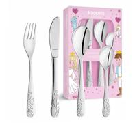 Kuppels Juego de cubertería infantil de princesa, 4 piezas, acero inoxidable, cubiertos en relieve, para niños a partir de 4 años, cuchillo infantil, tenedor, cuchara y cuchara de té infantil