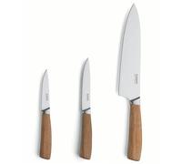 Kuppels Juego de cuchillos WOOD, 3 piezas, cuchillo afilado con mango de madera de acacia, hoja de acero inoxidable endurecido, cuchillo de chef, cuchillo multiusos, cuchillo de verduras, juego de