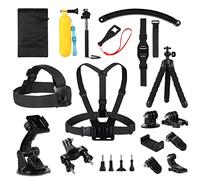 Kuptone 25 IN 1 Kit de Accesorios para Gopro Hero 11 10 9 8 7 6, Gopro MAX, Gopro Fusion, Insta360, dji Osmo Action/2, Akaso, Pulsera Cabeza Pecho+Soporte de Bicicleta +Ventosa