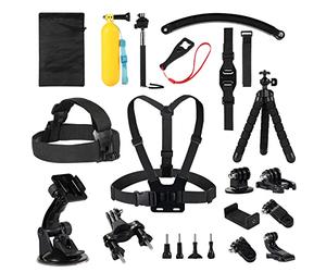 Kuptone 25 IN 1 Kit de Accesorios para Gopro Hero 11 10 9 8 7 6, Gopro MAX, Gopro Fusion, Insta360, dji Osmo Action/2, Akaso, Pulsera Cabeza Pecho+Soporte de Bicicleta +Ventosa