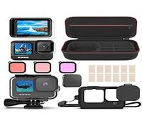 Kuptone Juego de Accesorios para GoPro Hero 10 Black Hero 9, Carcasa Impermeable + Protector de Pantalla de Vidrio Templado + Paquete de Funda de Silicona para GoPro Hero 10 / Hero9