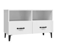 KUPTYERFG Armario para TV (80 x 36 x 50 cm), color blanco brillante | Mueble compacto con cajones y compartimentos para sala de estar y dormitorio, incluye soporte de pared antivuelco.