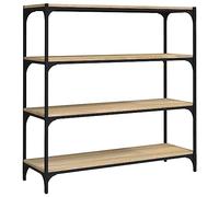 KUPTYERFG Estantería de madera de roble Sonoma 100 x 33 x 100 cm con 4 niveles, estantería de madera de estilo industrial de madera y acero, robusta estantería de almacenamiento para salón y oficina