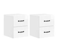 KUPTYERFG Juego de 2 mesitas de noche de pared, color blanco brillante | Consola de pared para dormitorio que ahorra espacio y está hecha de madera resistente con un moderno acabado brillante.