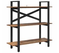 KUPTYERFG Librería de aspecto de madera envejecida 100 x 33,5 x 102 cm, estantería de pie de diseño industrial con 3 niveles, material de madera con marco de acero para salón, oficina y pasillo