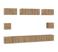 KUPTYERFG Mueble de TV montado en la pared, 8 piezas, madera de roble | Armarios de pared ahorran espacio para el salón y el dormitorio con estantes de cubos versátiles con aspecto de madera noble.