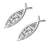 KUQUTIDY 2 calcomanías de pez de Jesús, calcomanías de metal cromado 3D para coche, símbolo de pez cristiano, emblemas de insignia de fe religiosa para coches, camiones, accesorios exteriores de