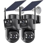 Kurain Cámaras de seguridad solares de doble lente inalámbricas para exteriores, 5G/2.4G WiFi 6, visión panorámica/inclinable de 360°, cámara de seguridad para el hogar con visión nocturna a color de